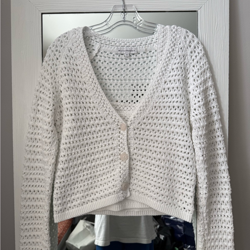 White + Warren Button Cardigan Sweater and Tank Set